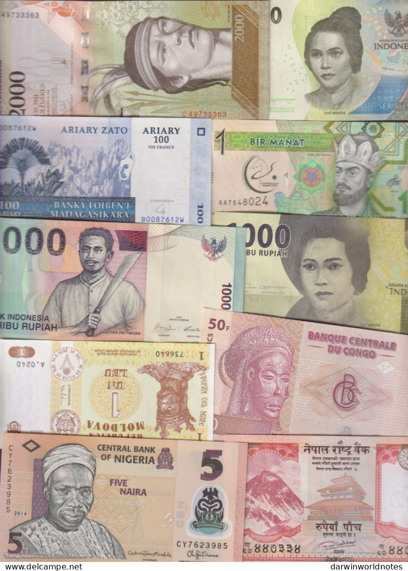 DWN - 75 World UNC Different Banknotes - FREE MYANMAR 5 Kyats 1995 (P.70b) REPLACEMENT CY - Sammlungen & Sammellose