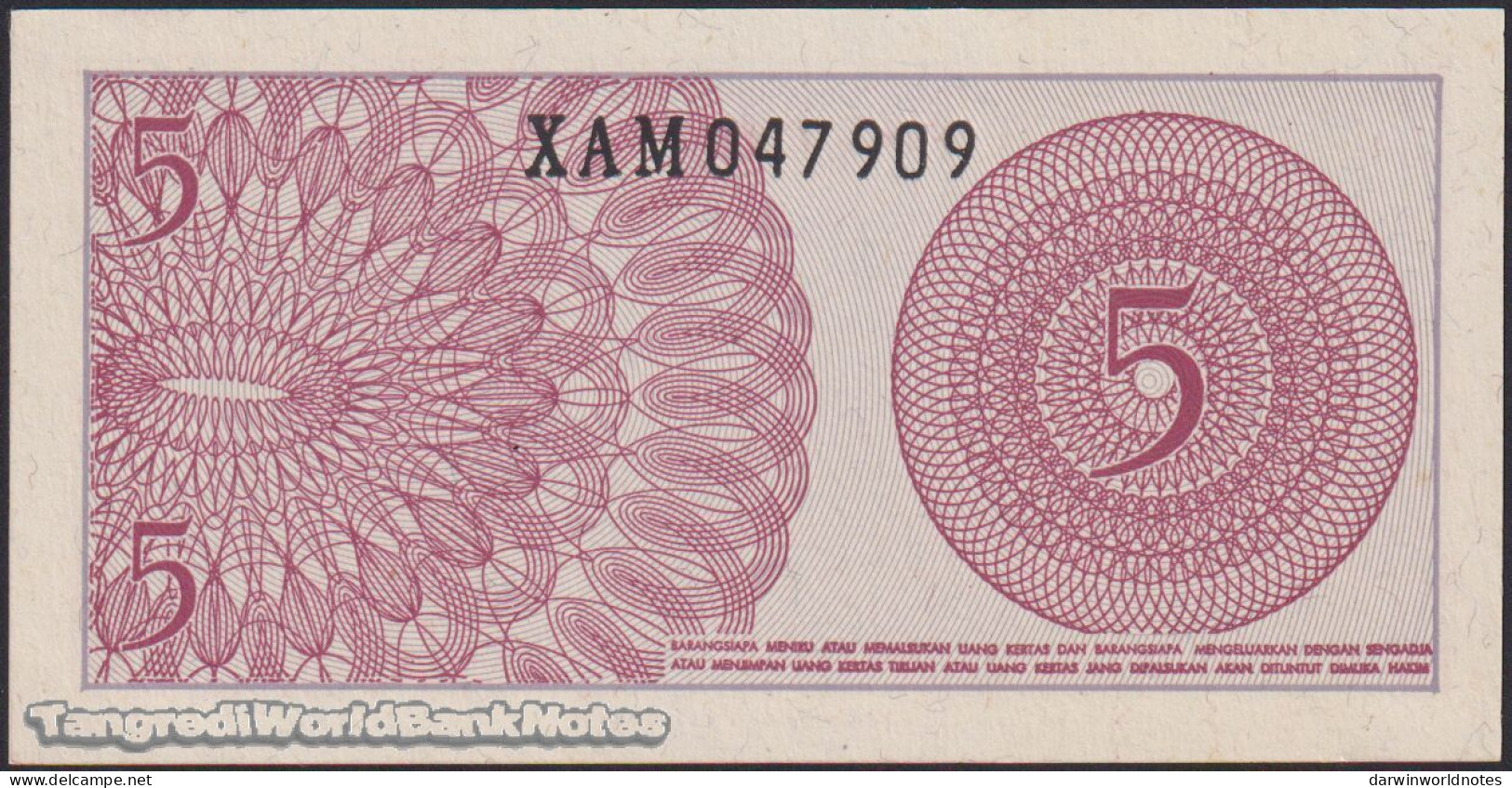 DWN - 125 world UNC different banknotes - FREE INDONESIA 5 Sen 1964 (P.91a) REPLACEMENT XAM