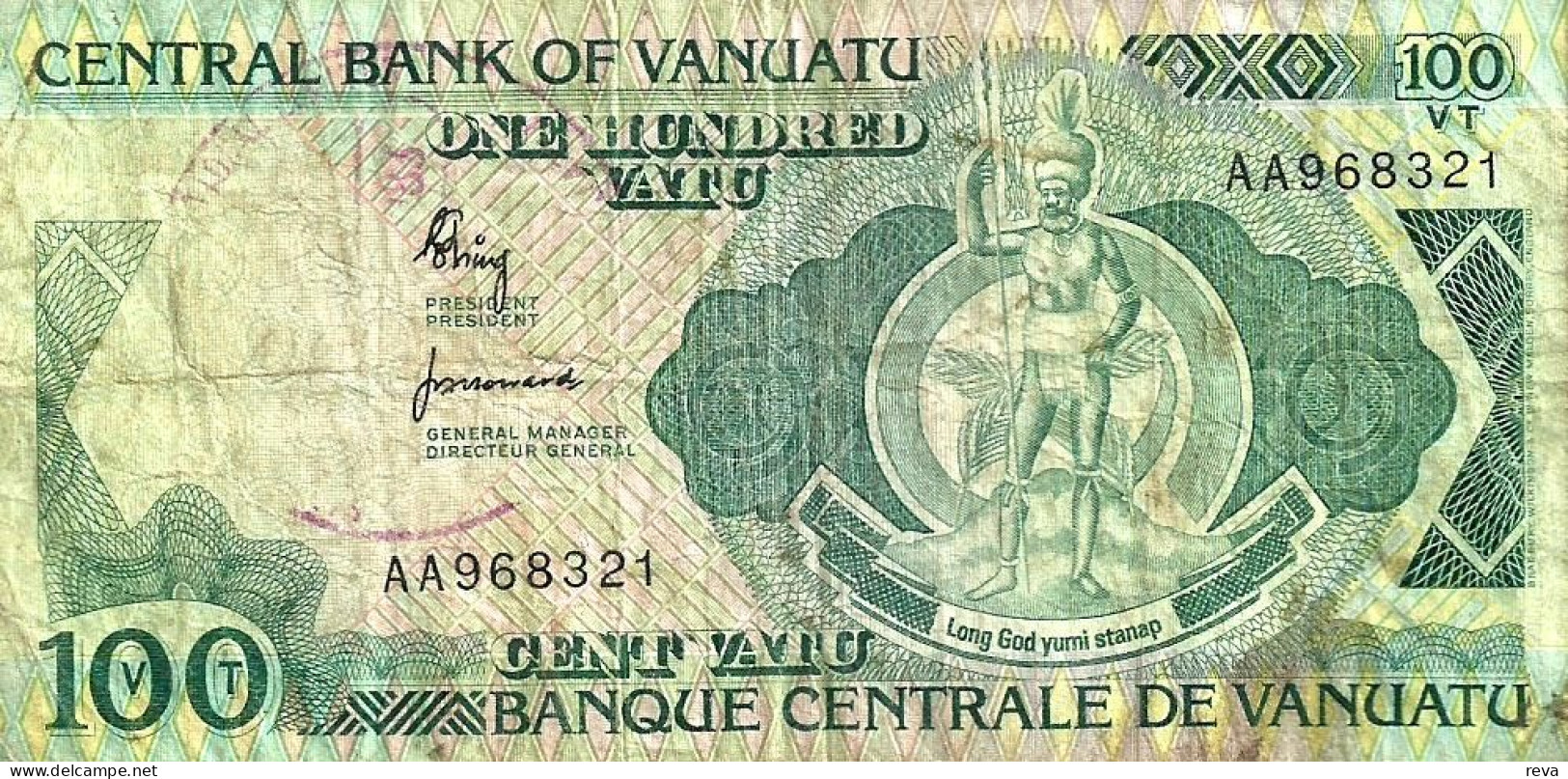 VANUATU 100 VATU EMBLEM FRONT COWA ANIMAL BACK ND(1982) P1a F+ READ DESCRIPTION - Vanuatu