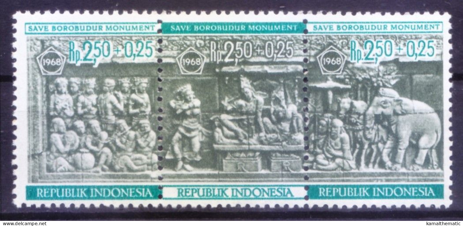 Indonesia 1968 MNH, Borobudur Temple Monument, Buddha, Elephant - Budismo