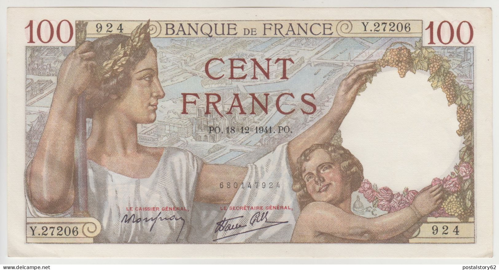 Banque De France - Banconota Da 100 Francs - 18 - 12 - 1941 Sully Conservazione SPL+ - 100 F 1939-1942 ''Sully''