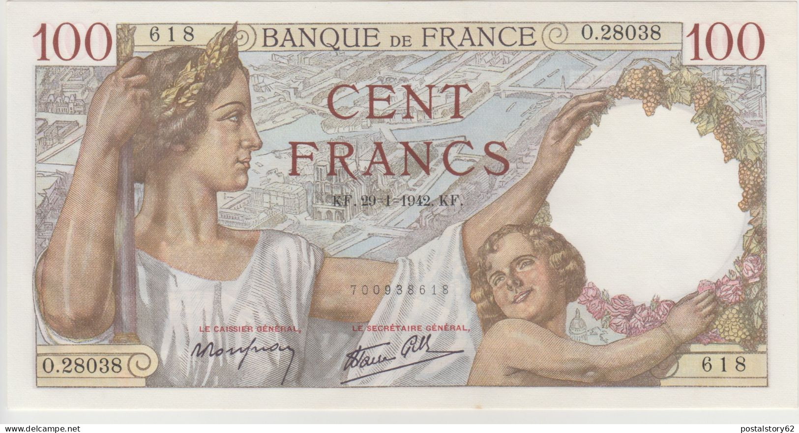 Banque De France - Banconota Da 100 Francs - 29 - 01 - 1942 Sully Conservazione SPL+ - 100 F 1939-1942 ''Sully''