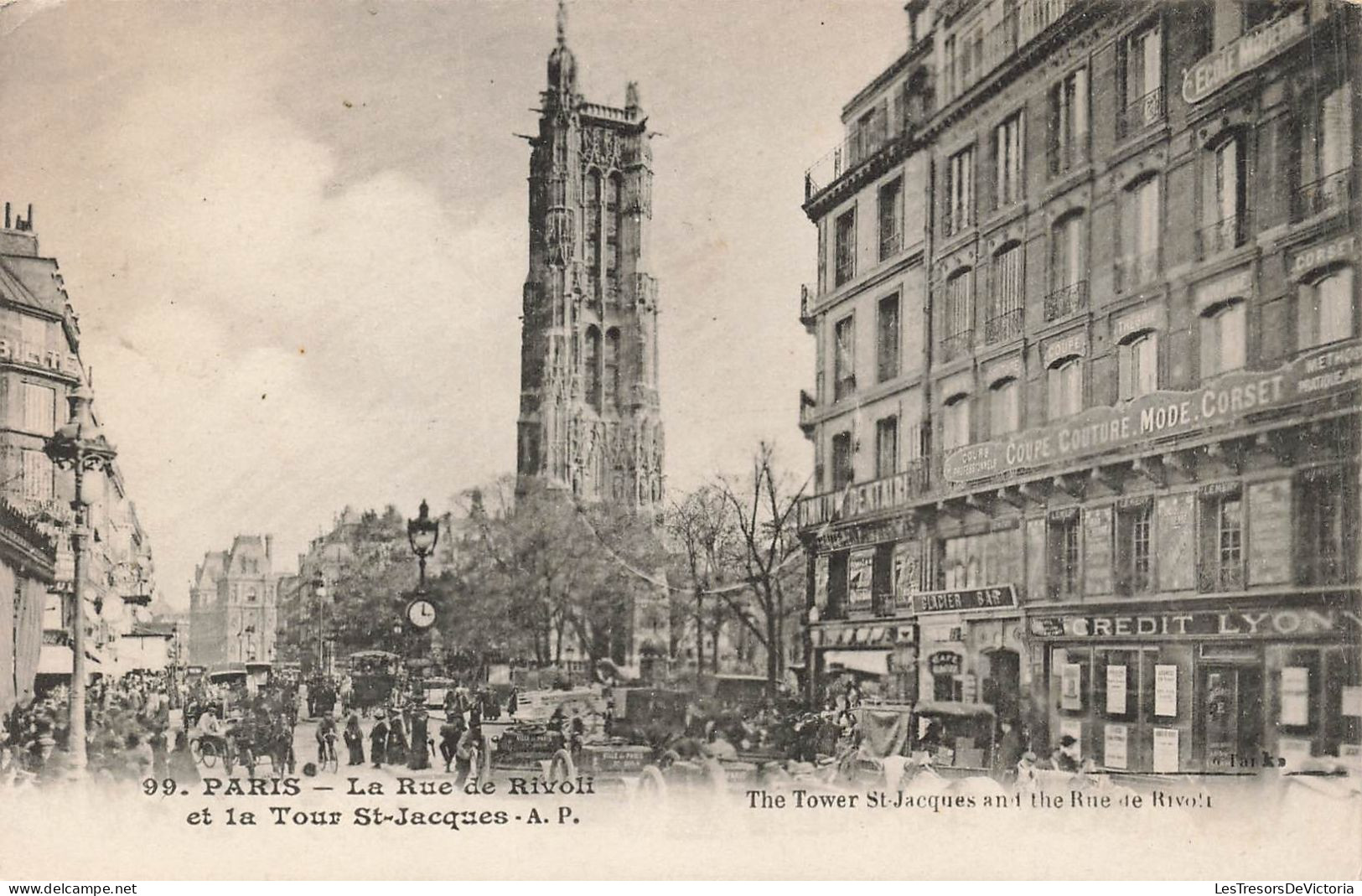 FRANCE - Paris - La Rue De Rivoli Et La Tour Saint Jacques - Animé - Carte Postale Ancienne - Autres Monuments, édifices