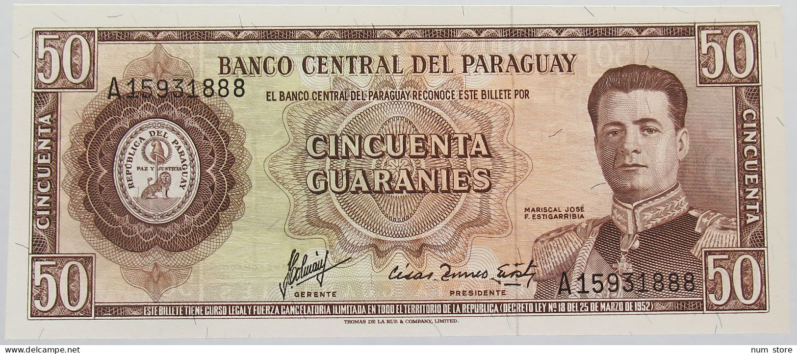 PARAGUAY 50 GUARANIES 1952 TOP #alb017 0073 - Paraguay