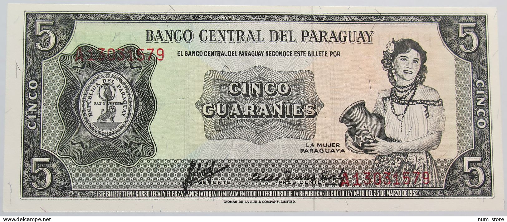 PARAGUAY 5 GUARANIES 1952 TOP #alb014 0061 - Paraguay