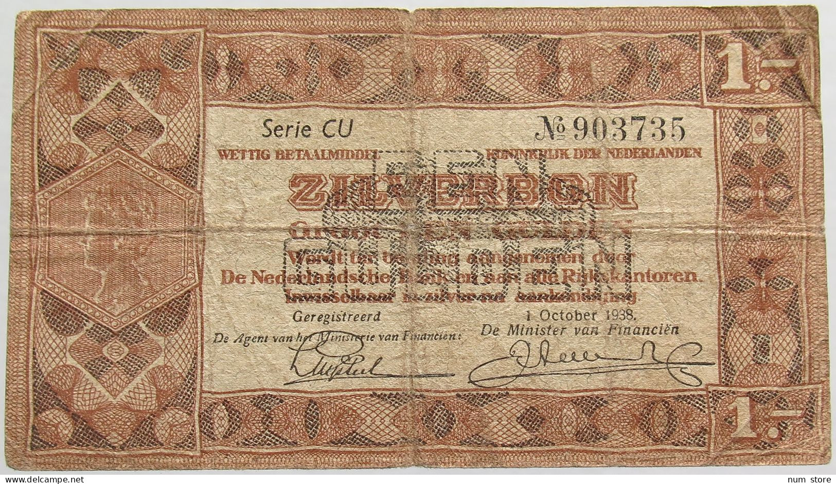 NETHERLANDS 1 GULDEN 1938 #alb018 0249 - 1 Gulden