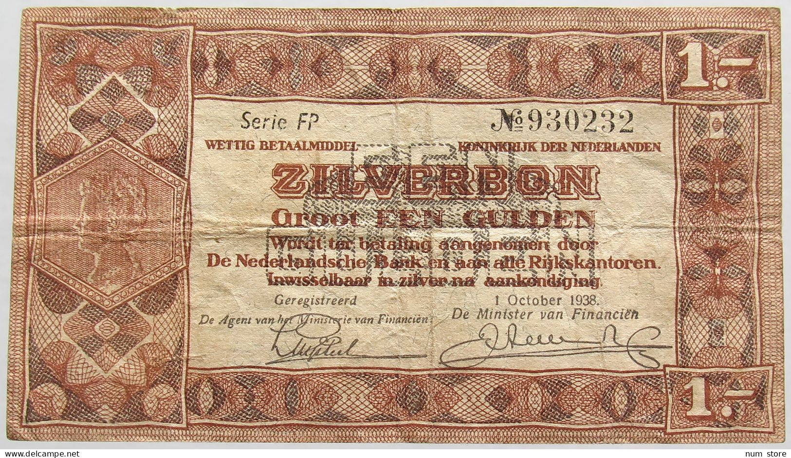 NETHERLANDS 1 GULDEN 1938 #alb018 0241 - 1 Gulde