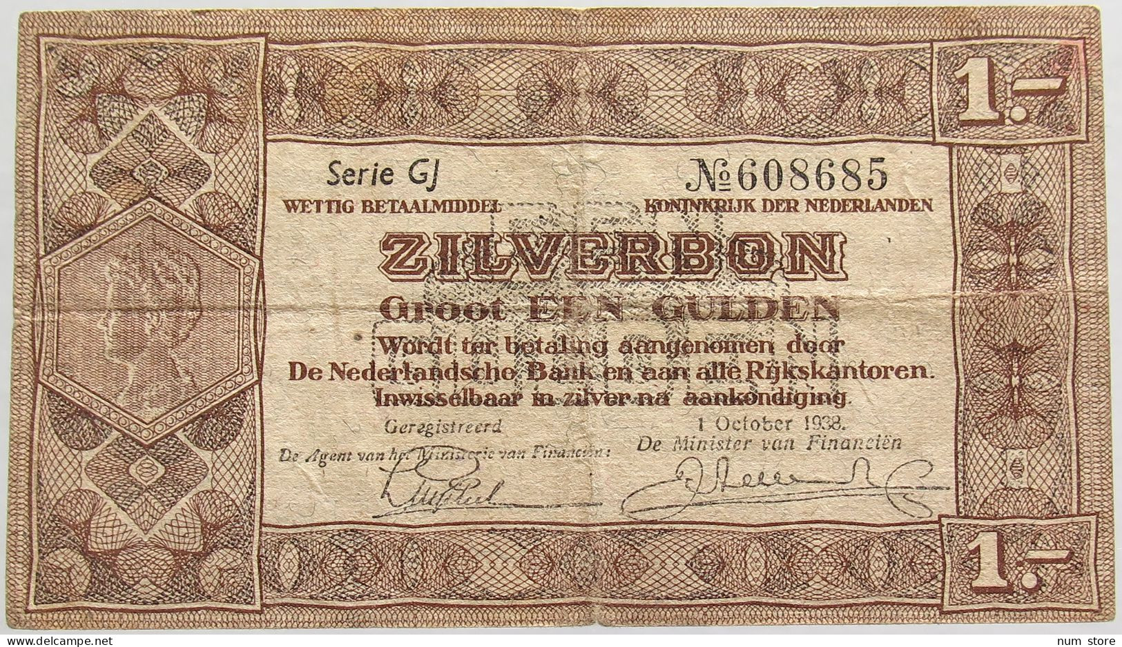 NETHERLANDS 1 GULDEN 1938 #alb018 0245 - 1 Gulden