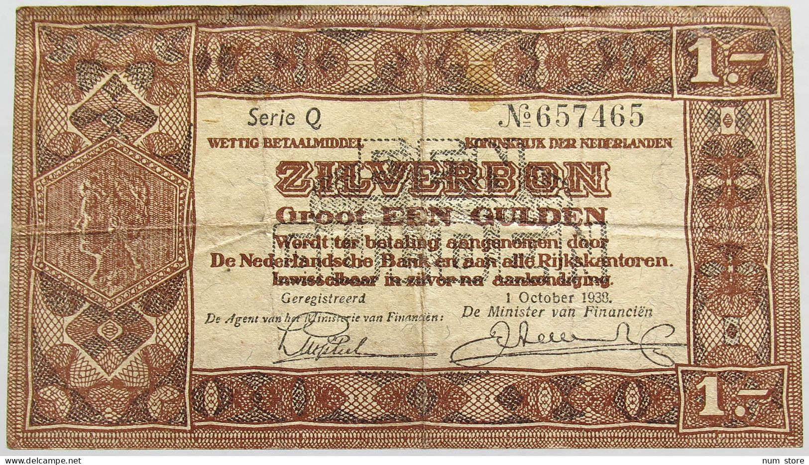 NETHERLANDS 1 GULDEN 1938 #alb018 0233 - 1 Gulde