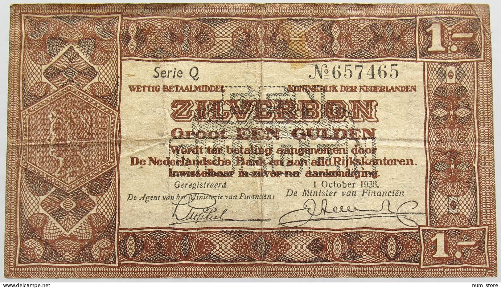 NETHERLANDS 1 GULDEN 1938 #alb018 0233 - 1 Gulden