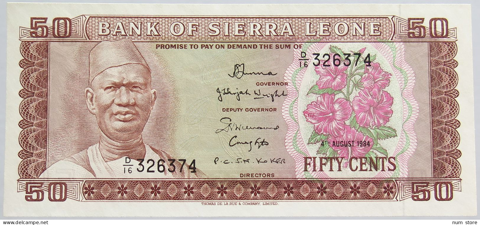 SIERRA LEONE 50 CENTS 1984 UNC #alb018 0015 - Sierra Leone