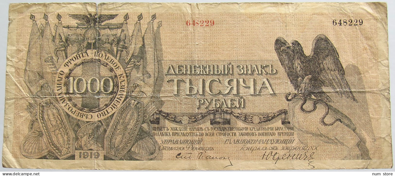 RUSSIA 1000 ROUBLES 1919 Field Treasury North-Westfront #alb012 0159 - Russie