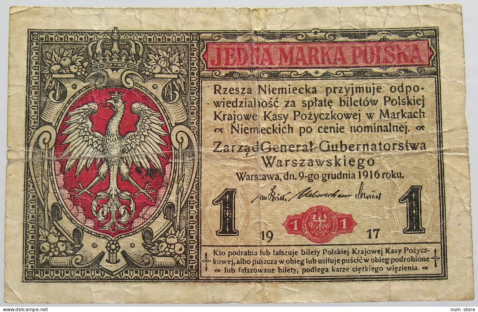 POLAND 1 MARKA 1916 #alb019 0007 - Pologne