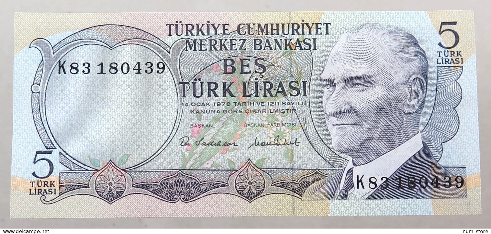 TURKEY 5 LIRASI 1970 TOP #alb049 1077 - Turquie