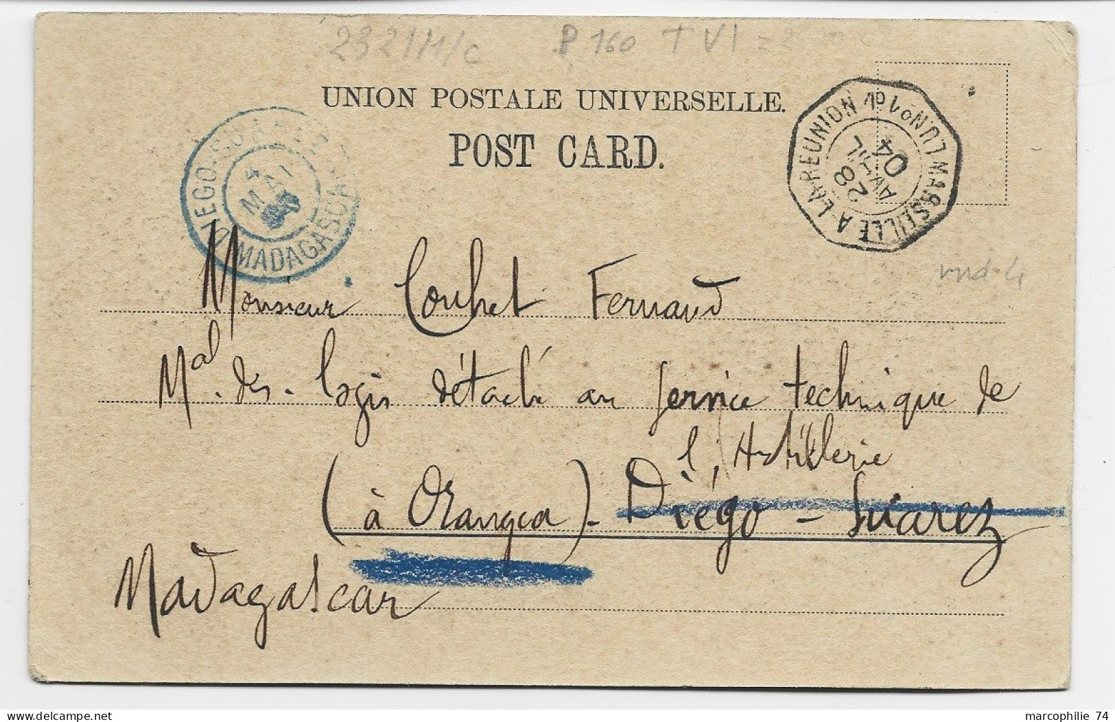 ZANZIBAR 10C MOUCHON AU RECTO CARTE ZANZIBAR 26 AVRIL 1904 POUR MADAGASCAR + MARITIME AU DOS RARE - Lettres & Documents