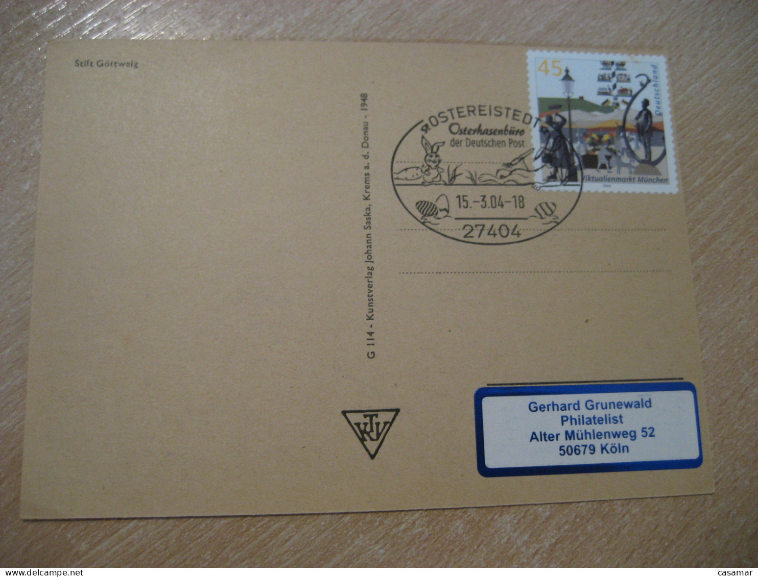 OSTEREISTEDT 2004 Rabbit Lapin Cancel Stift Gottweig Postcard GERMANY - Lapins
