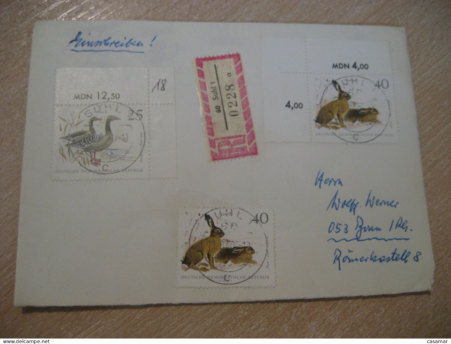 SUHL 1970 Rabbit Lapin Registered Cancel Cover DDR GERMANY - Lapins