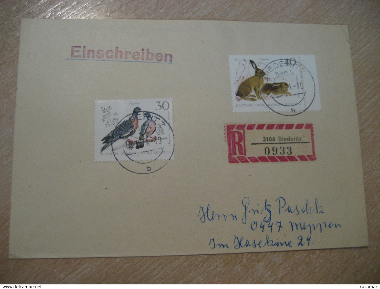 BIEDERITZ 1971 Rabbit Lapin Registered Cancel Cover DDR GERMANY - Conejos