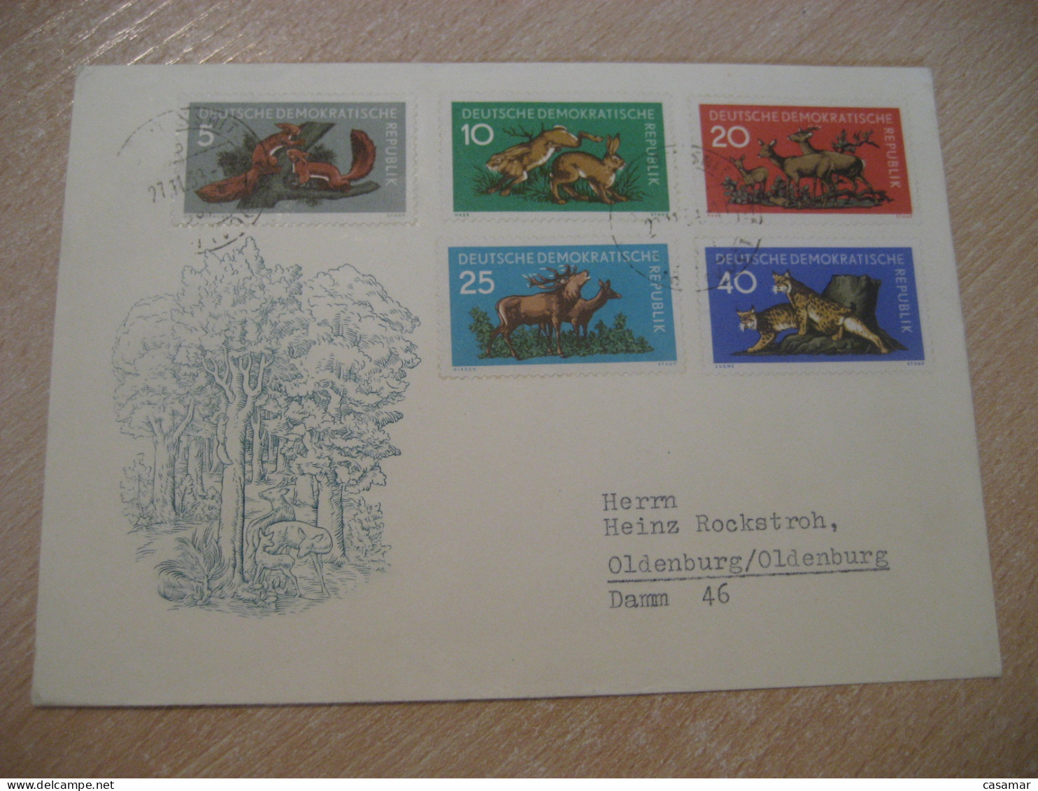 JOSSNITZ To Oldenburg Set Rabbit Lapin Squirrel Deer Lynx Cancel Cover DDR GERMANY - Lapins