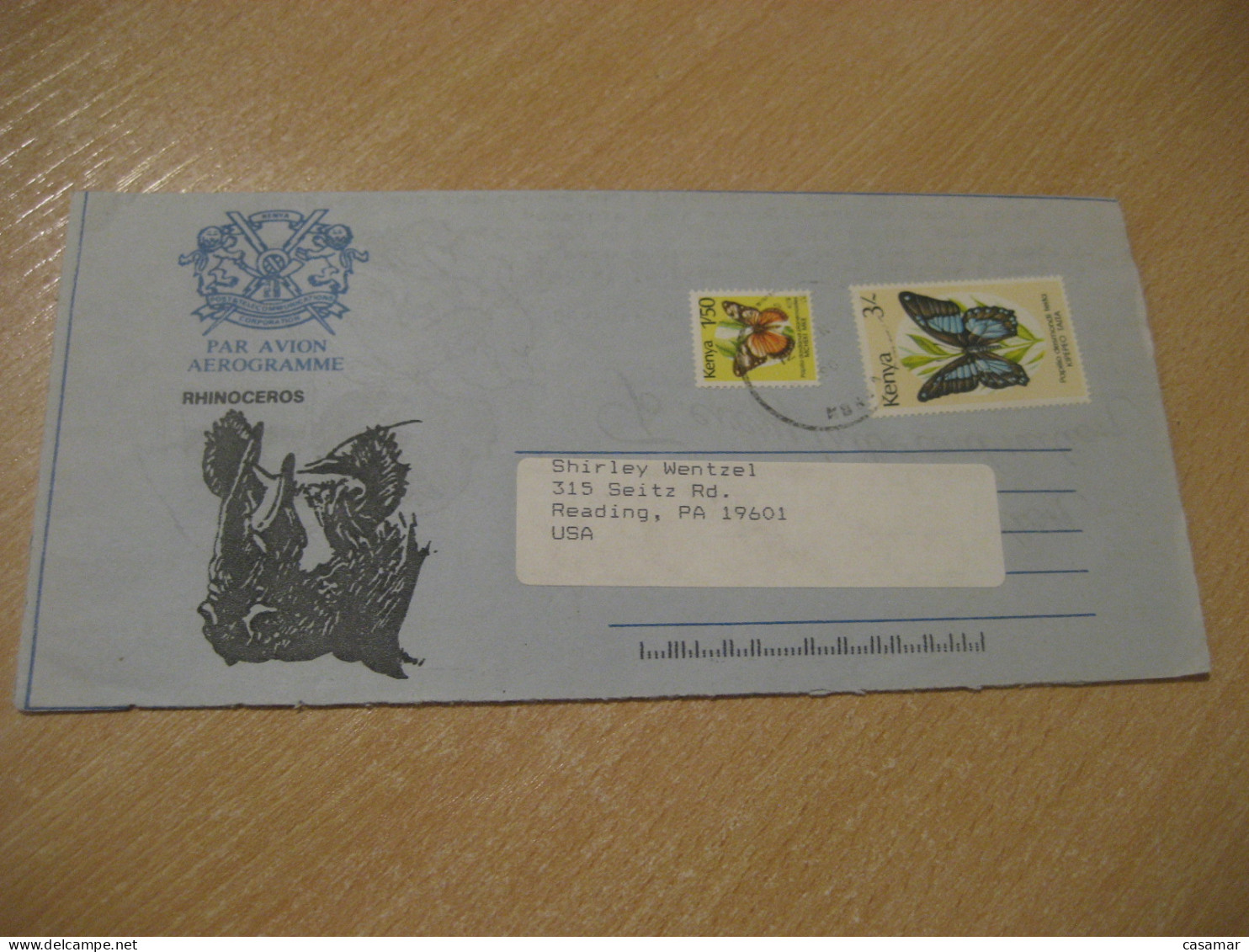 KIJABE 1990 Rhinoceros Rhino Cancel Aerogramme Air Letter KENYA Butterfly Stamps - Rhinoceros