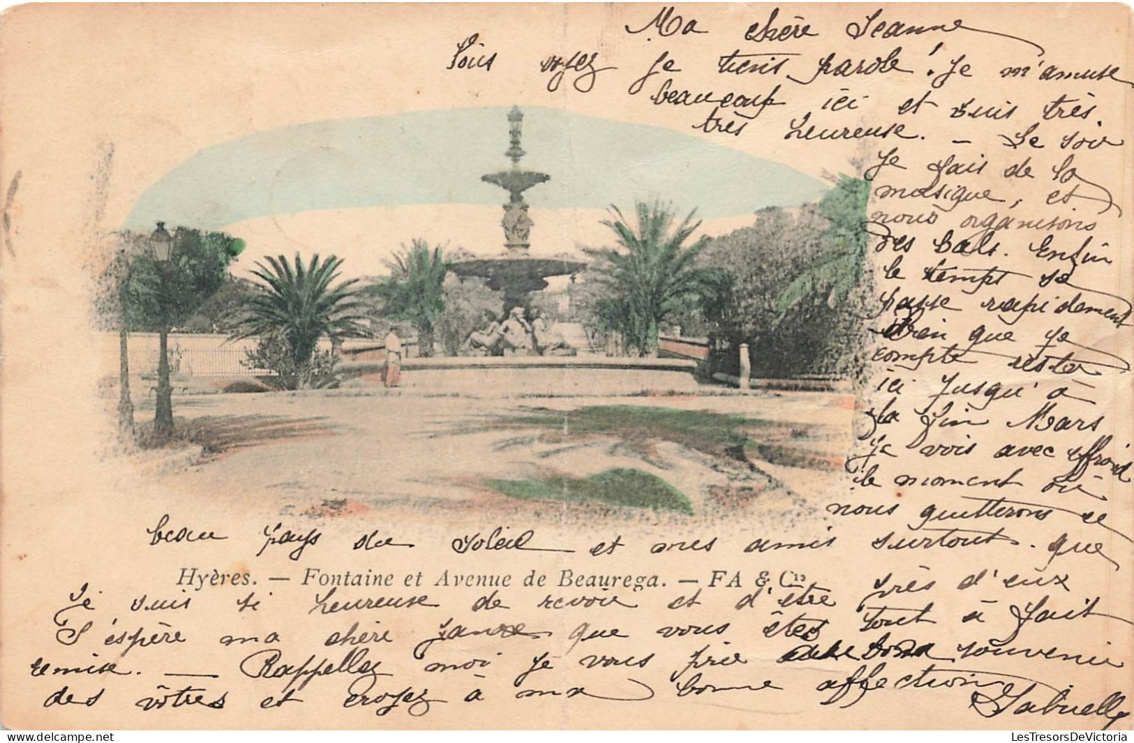 FRANCE - Hyères - Fontaine Et Avenue De Beaurega - Colorisé - Carte Postale Ancienne - Hyeres