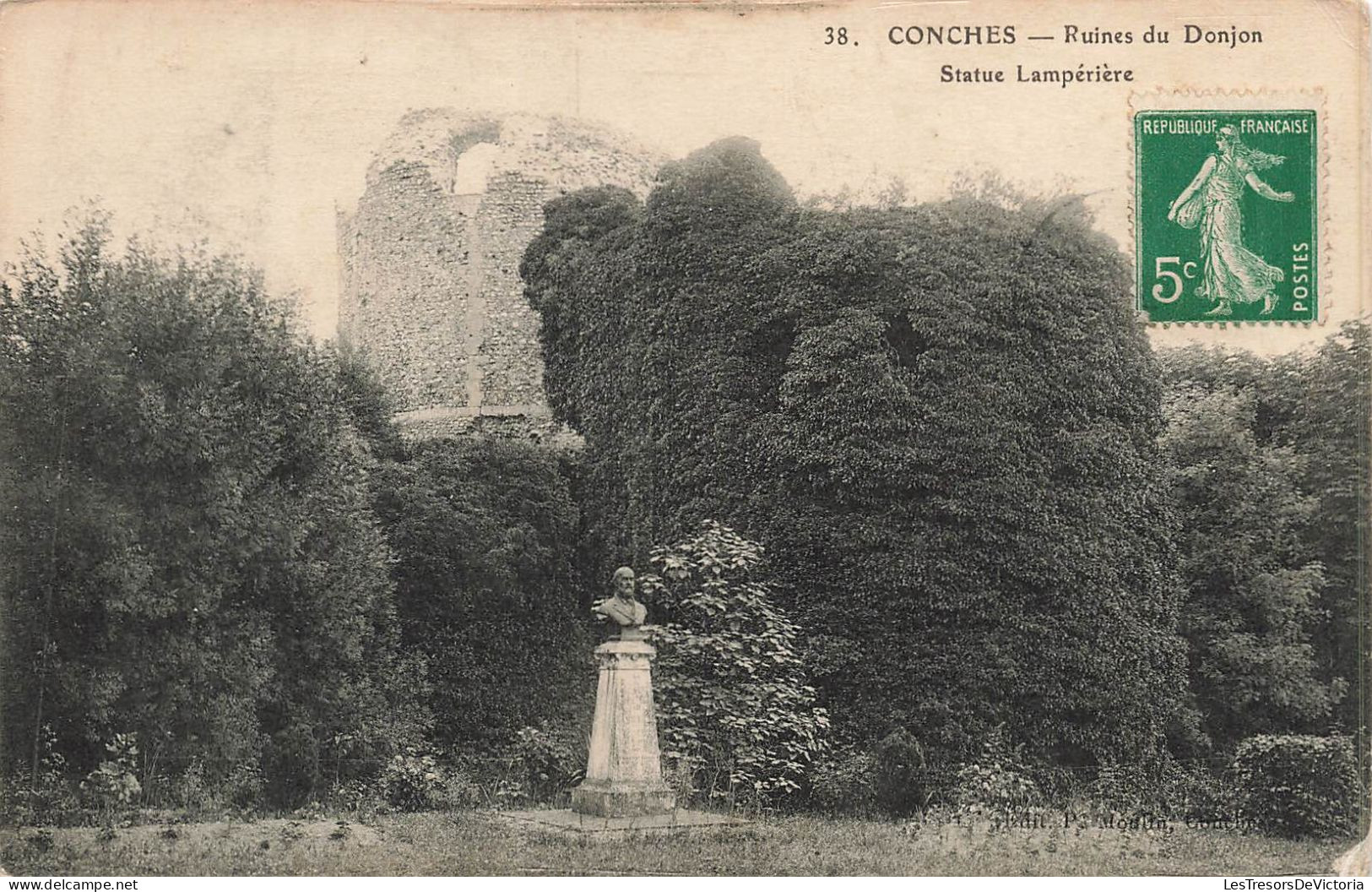 FRANCE - Conches - Ruines Du Donjon - Statue Lampérière - Carte Postale Ancienne - Conches-en-Ouche