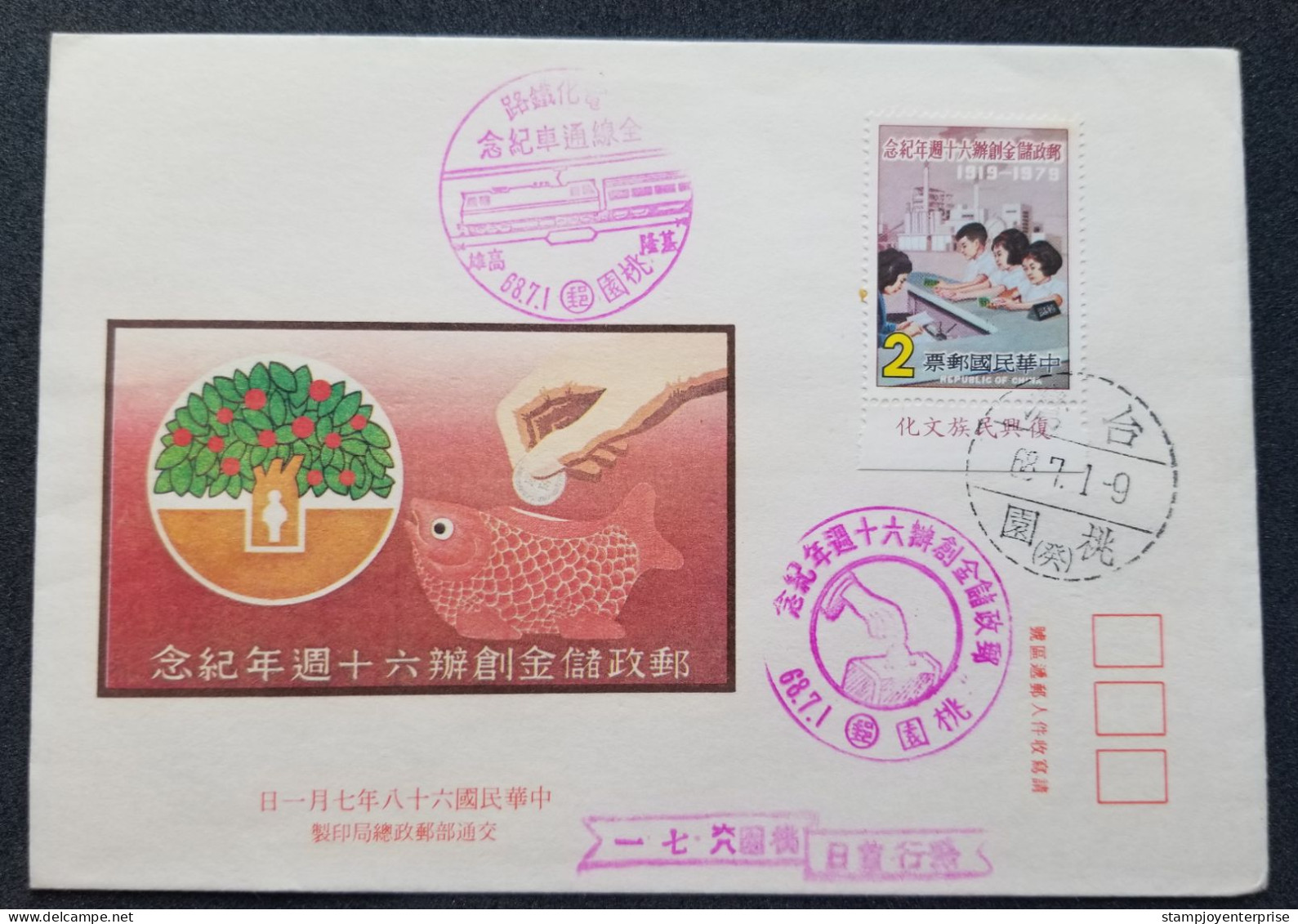 Taiwan 60th Anniversary Of Postal Savings 1979 Coin Money Fish Tree (stamp FDC) *see Scan - Cartas & Documentos