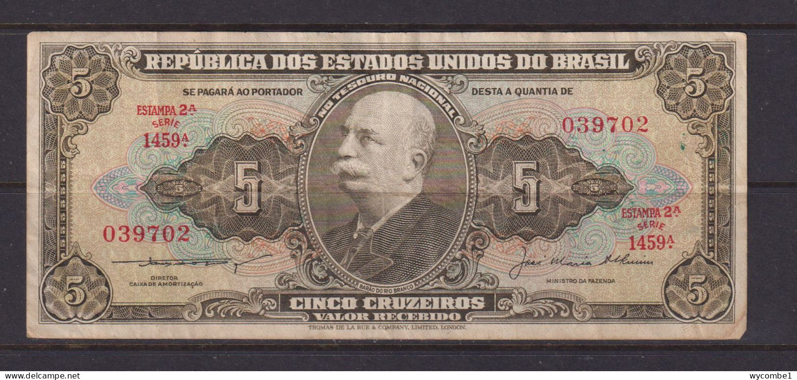 BRASIL - 1953-59 5 Cruzeiros Circulated Banknote - Brésil