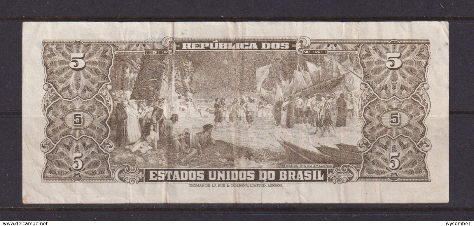 BRASIL - 1953-59 5 Cruzeiros Circulated Banknote (small Tear) - Brésil