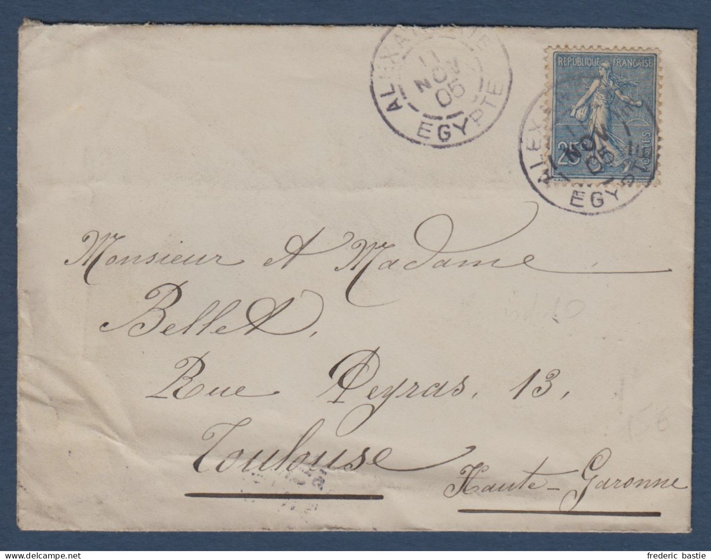 Cachet  ALEXANDRIE  EGYPTE   Sur 25c Semeuse - Storia Postale