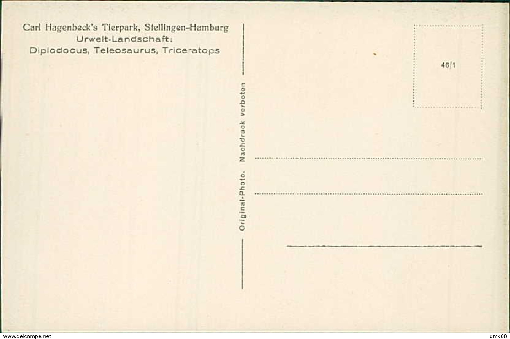 HAMBURG / STELLINGEN - CARL HAGENBECK'S TIERPARK - URWELT LANDSCHAFT - DIPLODOCUS TELEOSAURUS TRICERATOPS - 1930s (16875 - Stellingen