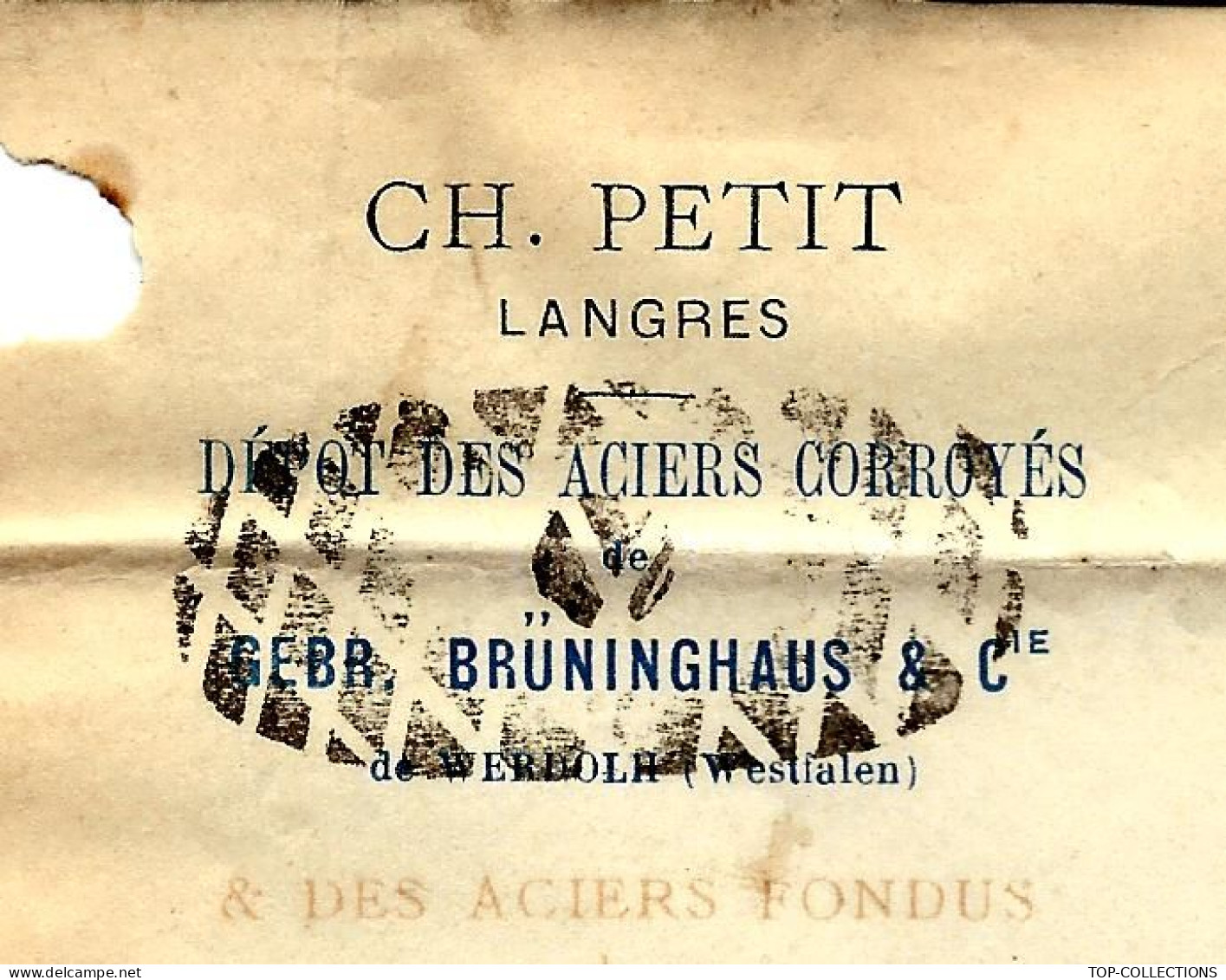 1872  ENTETE CH. PETIT à Langres Haute Marne  Aciers Corroyés De Gebr. Bruninghaus   Werdolr Allemagne > Matton Ardennes - 1800 – 1899