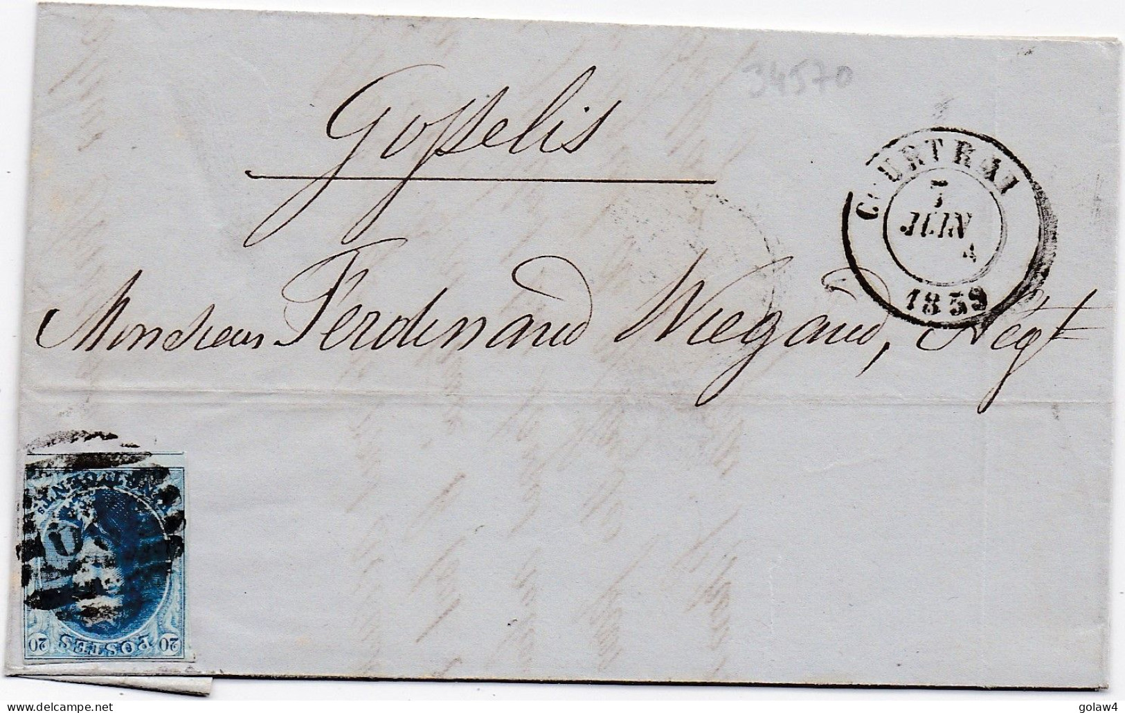 34570# BELGIQUE LEOPOLD MEDAILLON ARRONDI N° 11A LETTRE Obl 29 COURTRAI 1859 Pour GOSSELIES - 1849-1865 Medaillons (Varia)