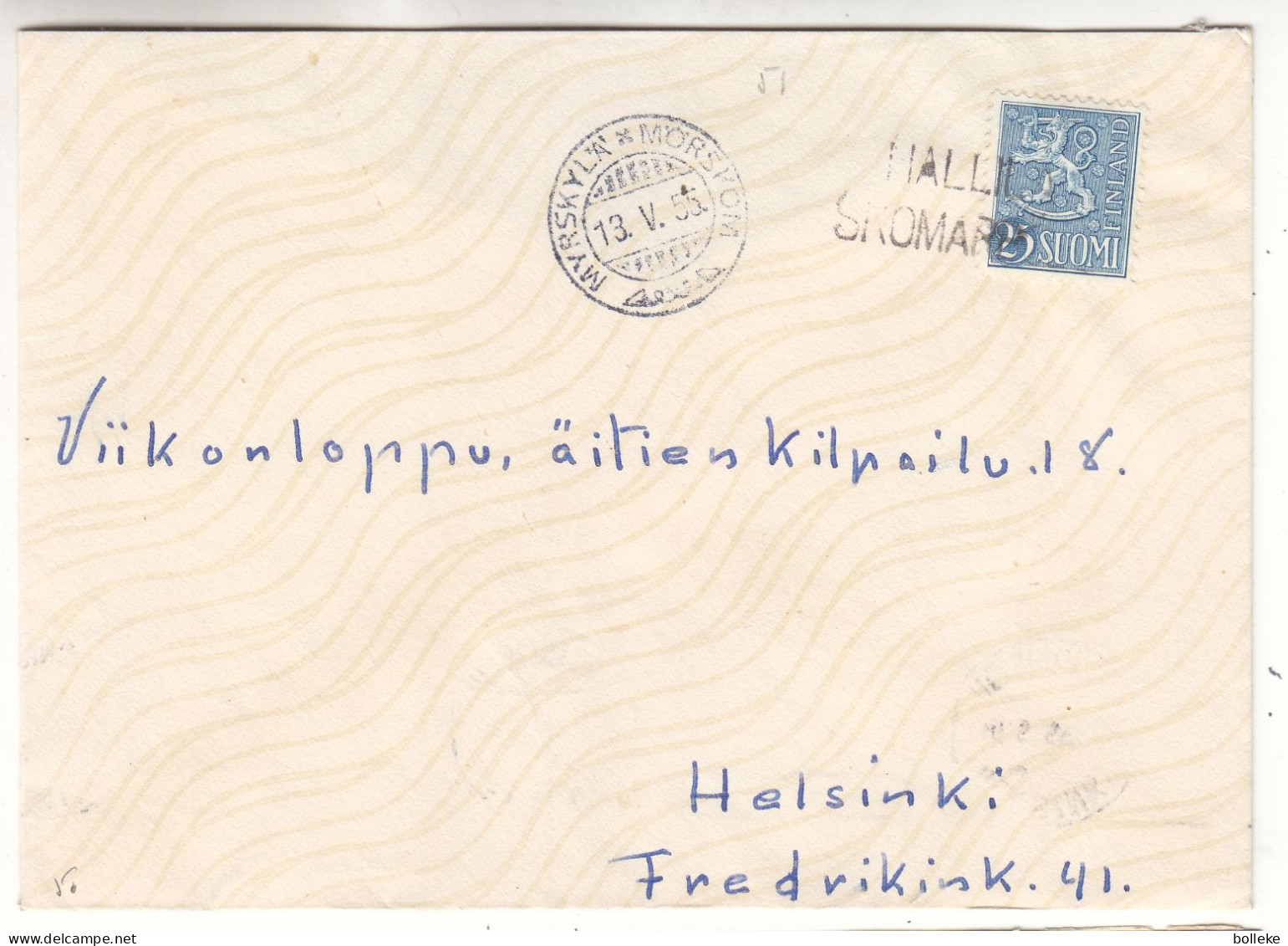 Finlande - Lettre De 1955 - Avec GriffeHallii Skomar.. - Cachet De Myrskylä Mörskom - - Lettres & Documents