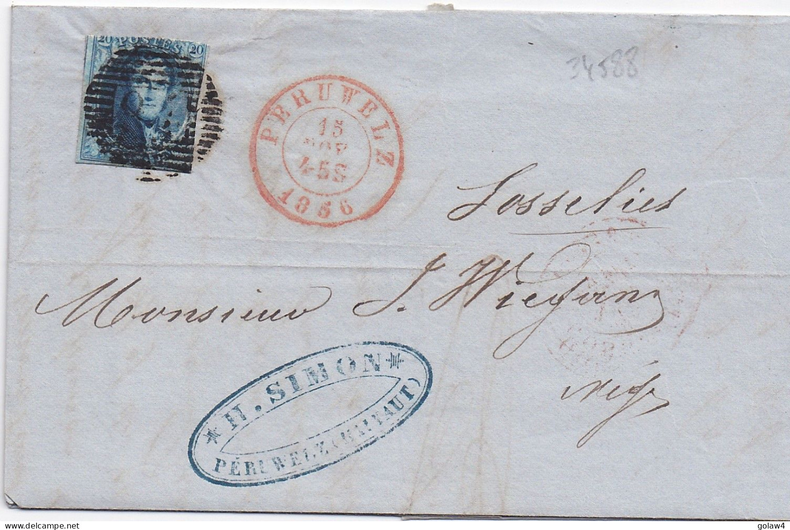 34588# BELGIQUE LEOPOLD MEDAILLON N°7 LETTRE Obl 94 PERUWELZ 1856 Pour GOSSELIES - 1849-1865 Medaillen (Sonstige)