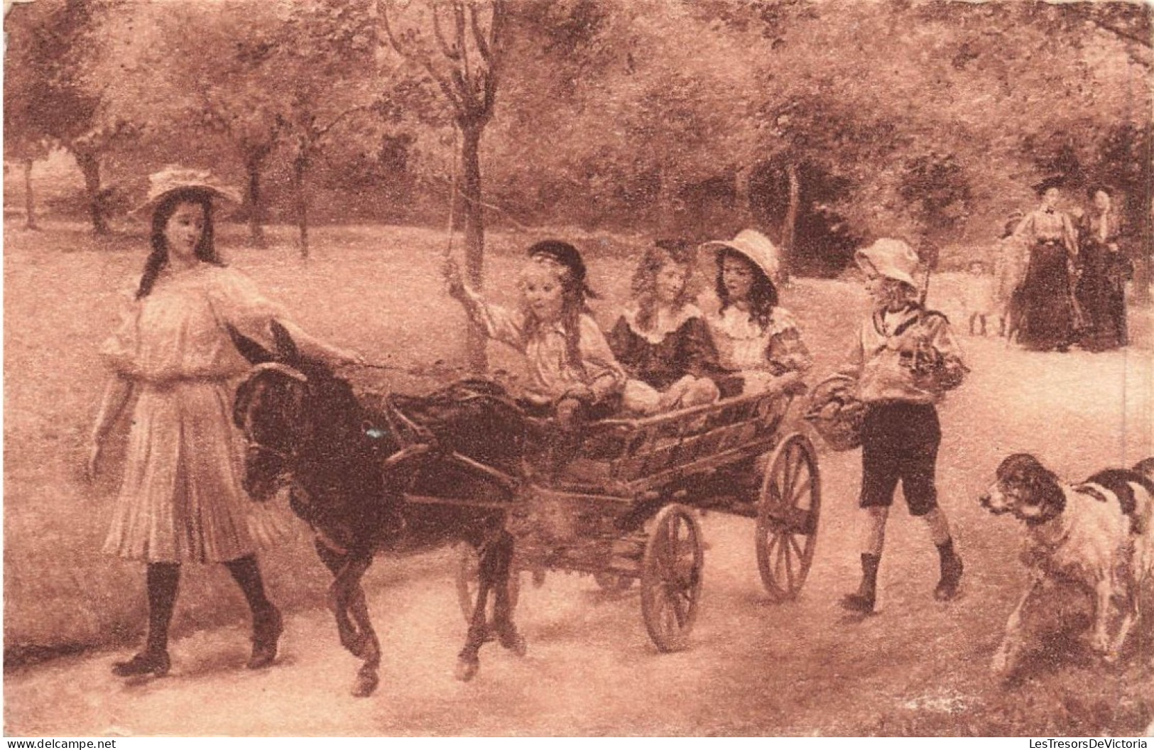 ARTS - Peintures Et Tableaux - Une Paysanne Avec Ses Enfants Dans La Charrette Tirée Par Un âne - Carte Postale Ancienne - Schilderijen