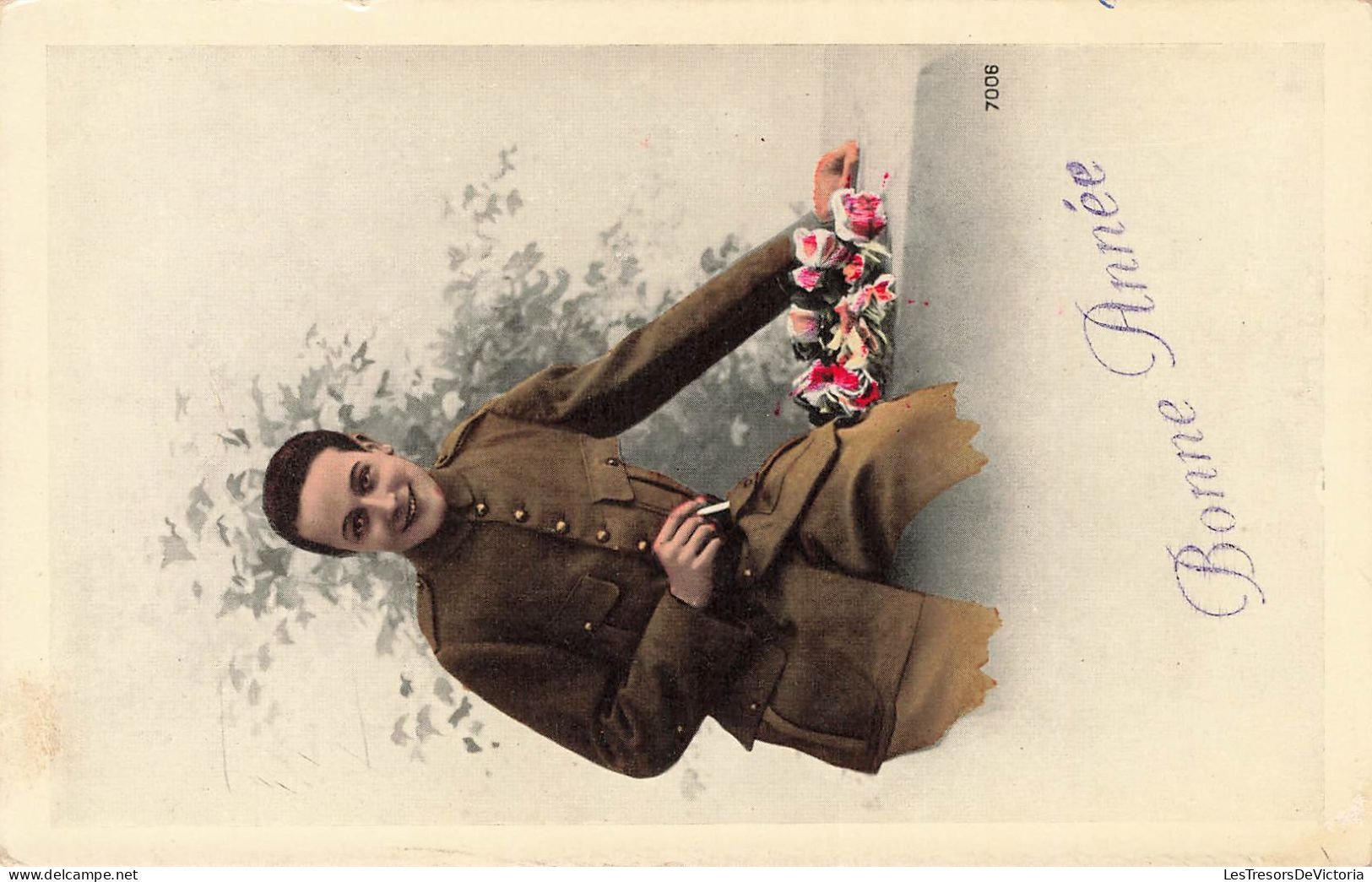 FÊTES ET VOEUX - Nouvel An - Un Homme Tenant Une Cigarette Avec Un Bouquet De Rose - Colorisé - Carte Postale Ancienne - Neujahr