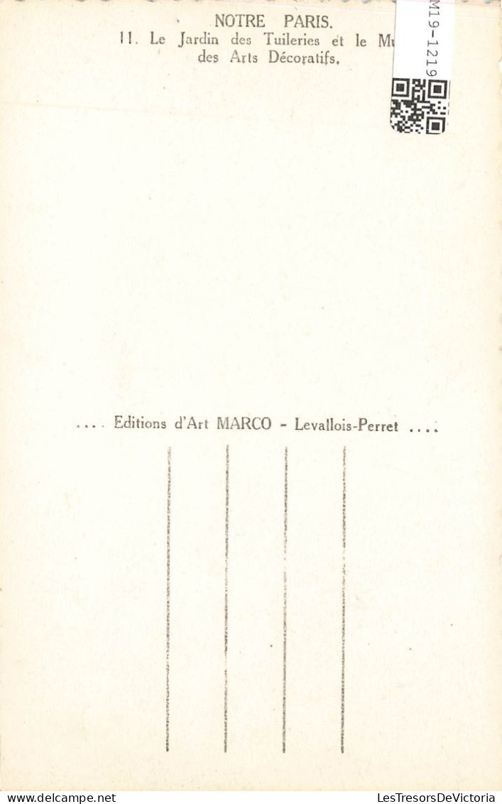 FRANCE - Paris - Le Jardin Des Tuileries Et Le Musée Des Arts Décoratifs - Carte Postale Ancienne - Autres Monuments, édifices