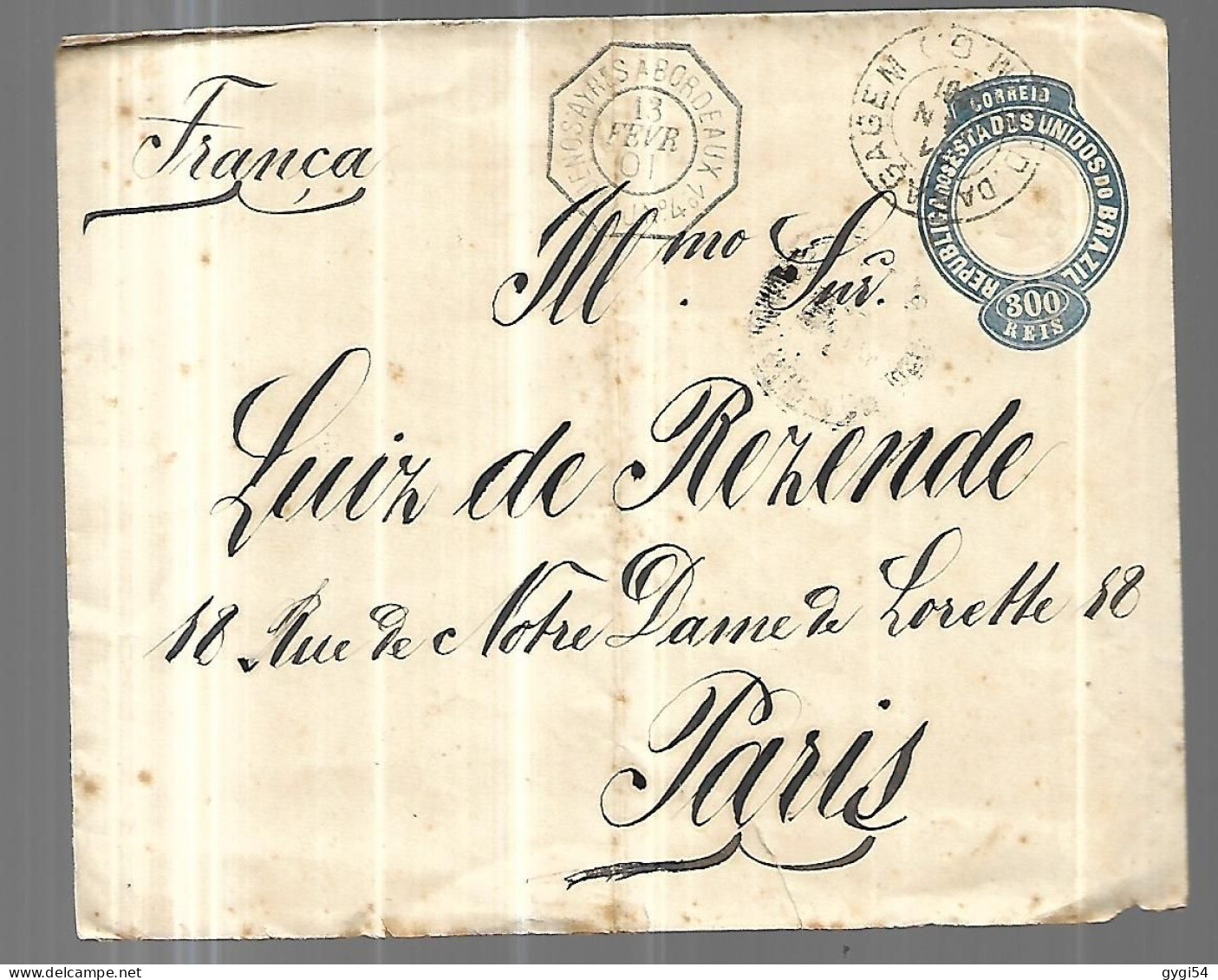 BRESIL Lettre Du 13 Février 1901 De Rio De Janeiro  Pour Paris - Lettres & Documents