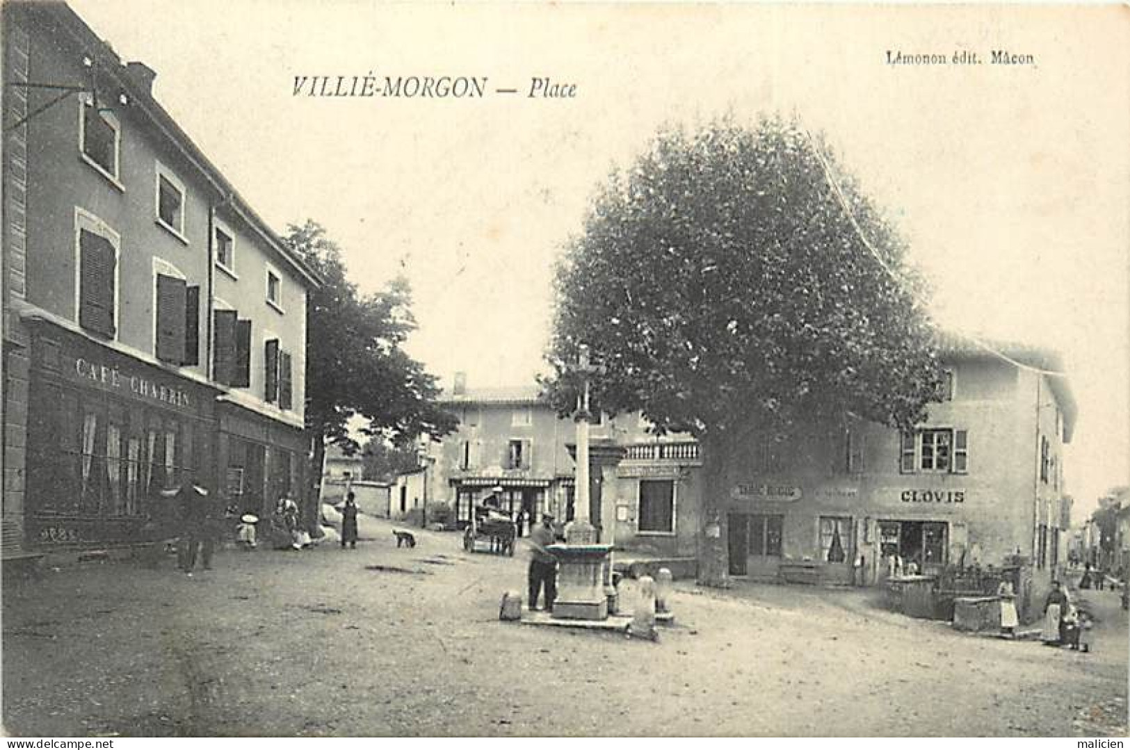 - Rhône -ref-A168- Villié Morgon - Place Café Charrin - Café De La Poste - Tabac - Poste - Maison Clovis - - Villie Morgon