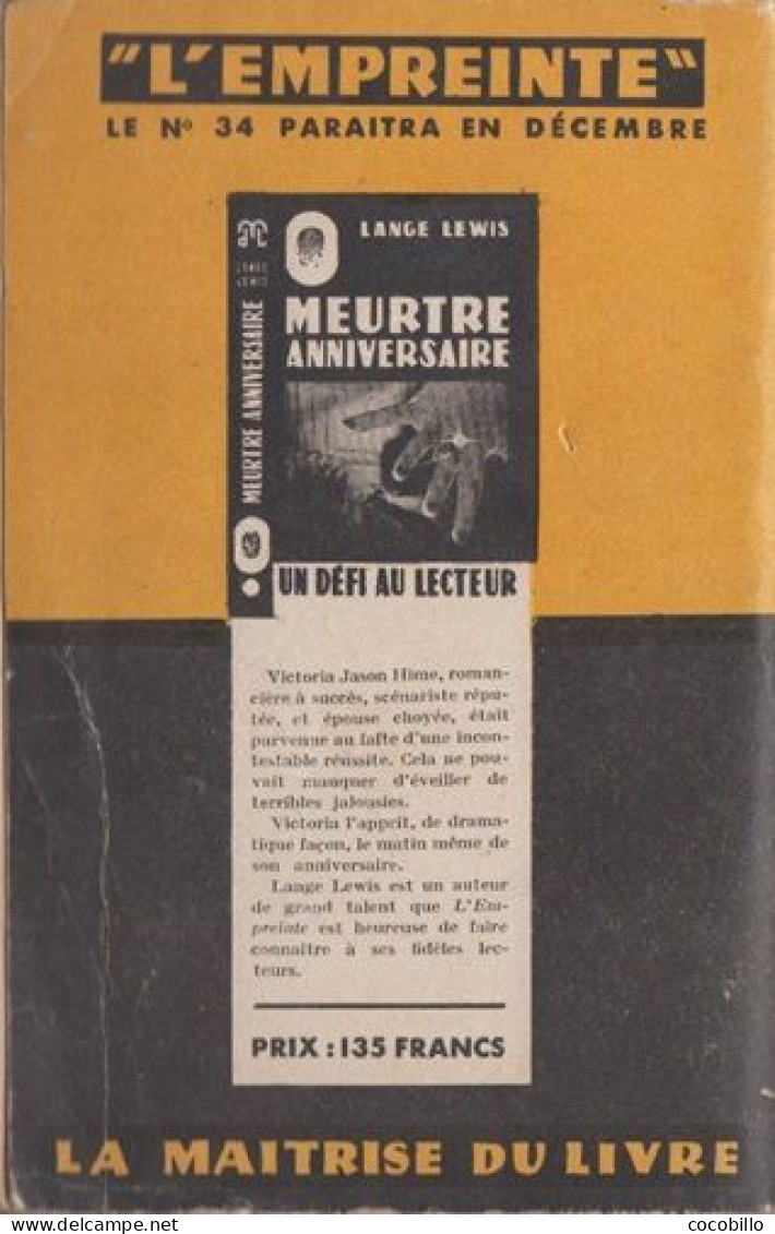 Le Naufragé Du Titanic De J.D. Carr - Ed La Maîtrise Du Livre - L' Empreinte - N° 33 - 1949 - Maîtrise Du Livre, La - L'empreinte Police