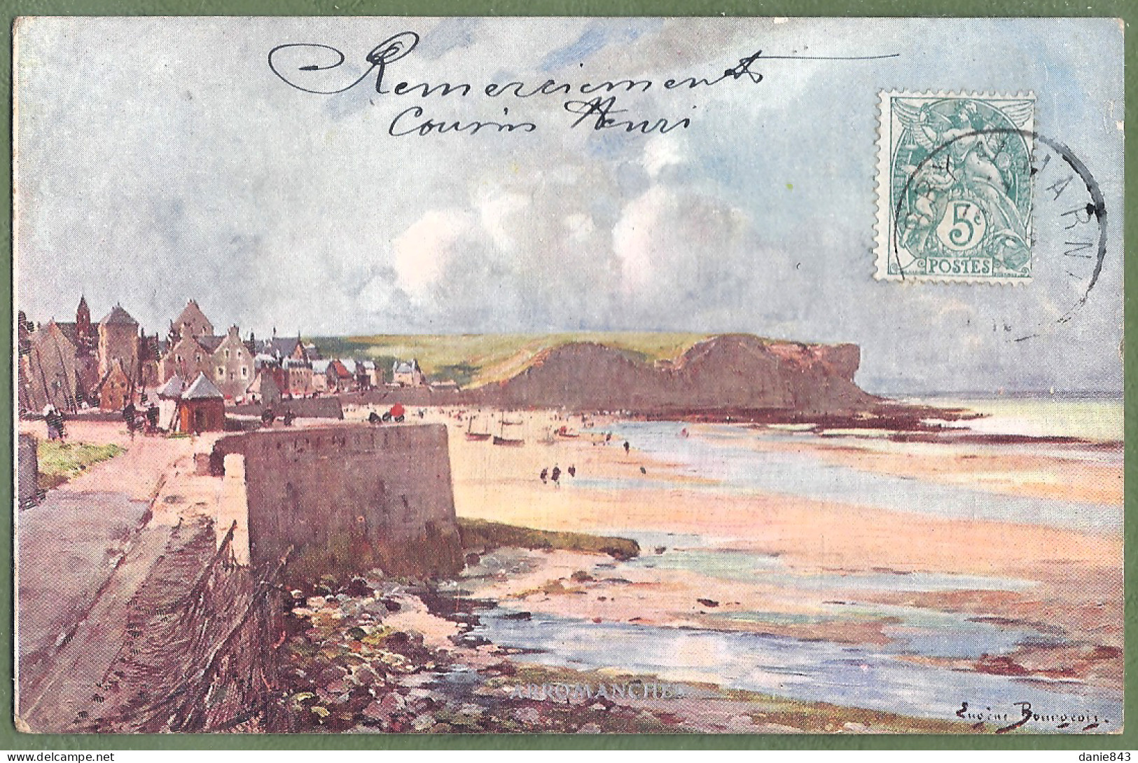 CPA Illustration Signée -  ARROMANCHES -  LA PLAGE ET LA DIGUE - Illustrateur Eugène Bourgeois - Bourgeois