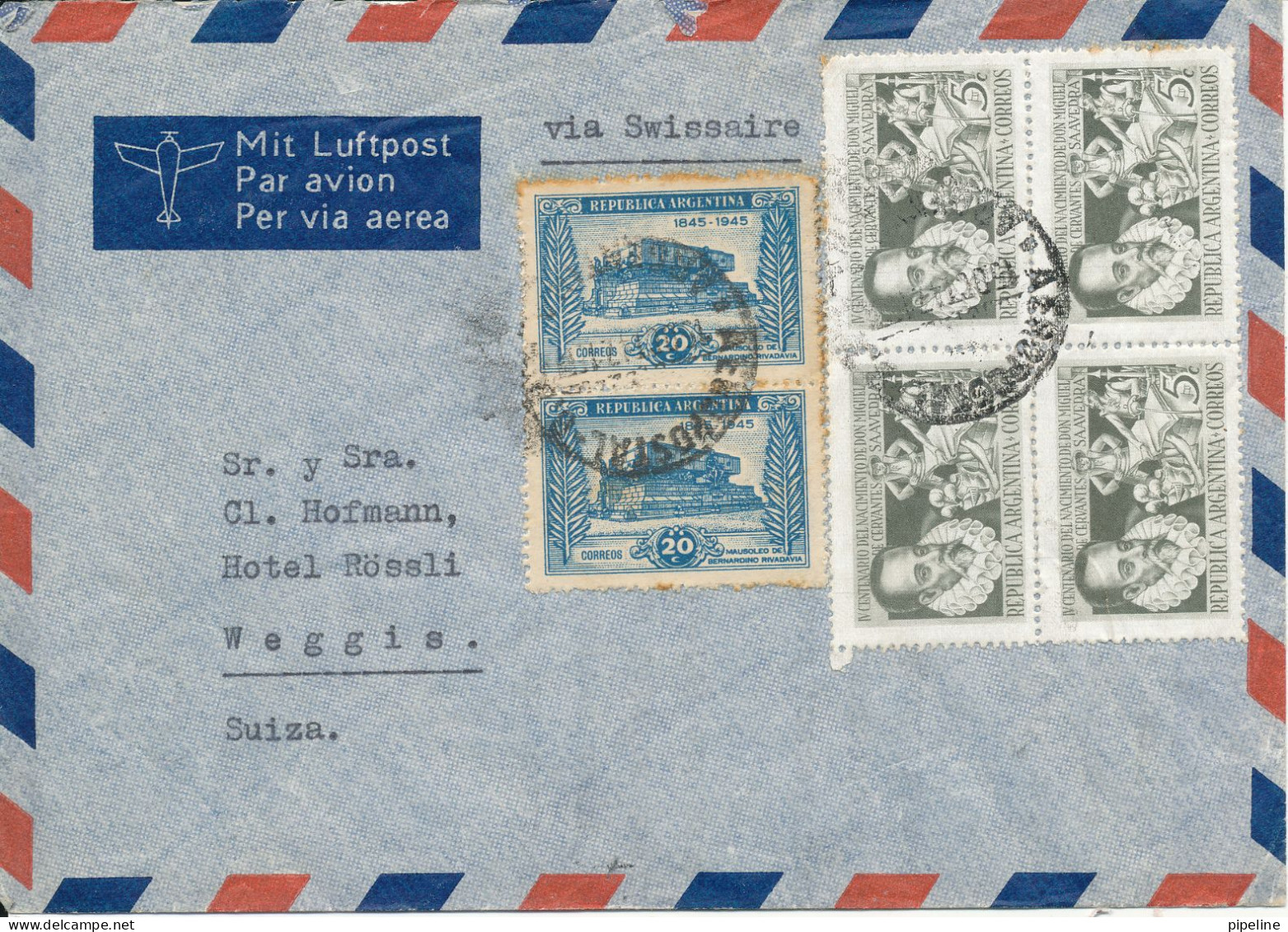 Argentina Air Mail Cover Sent To Switzerland 15-10-1947 With A Letter Inside (the Cover Is A Little Damaged At The Top - Poste Aérienne