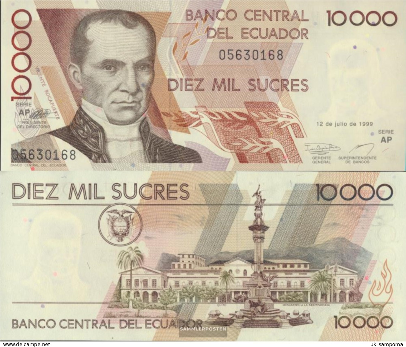 Ecuador Pick-number: 127 (12.7.1999) Uncirculated 1999 10.000 Sucres - Ecuador