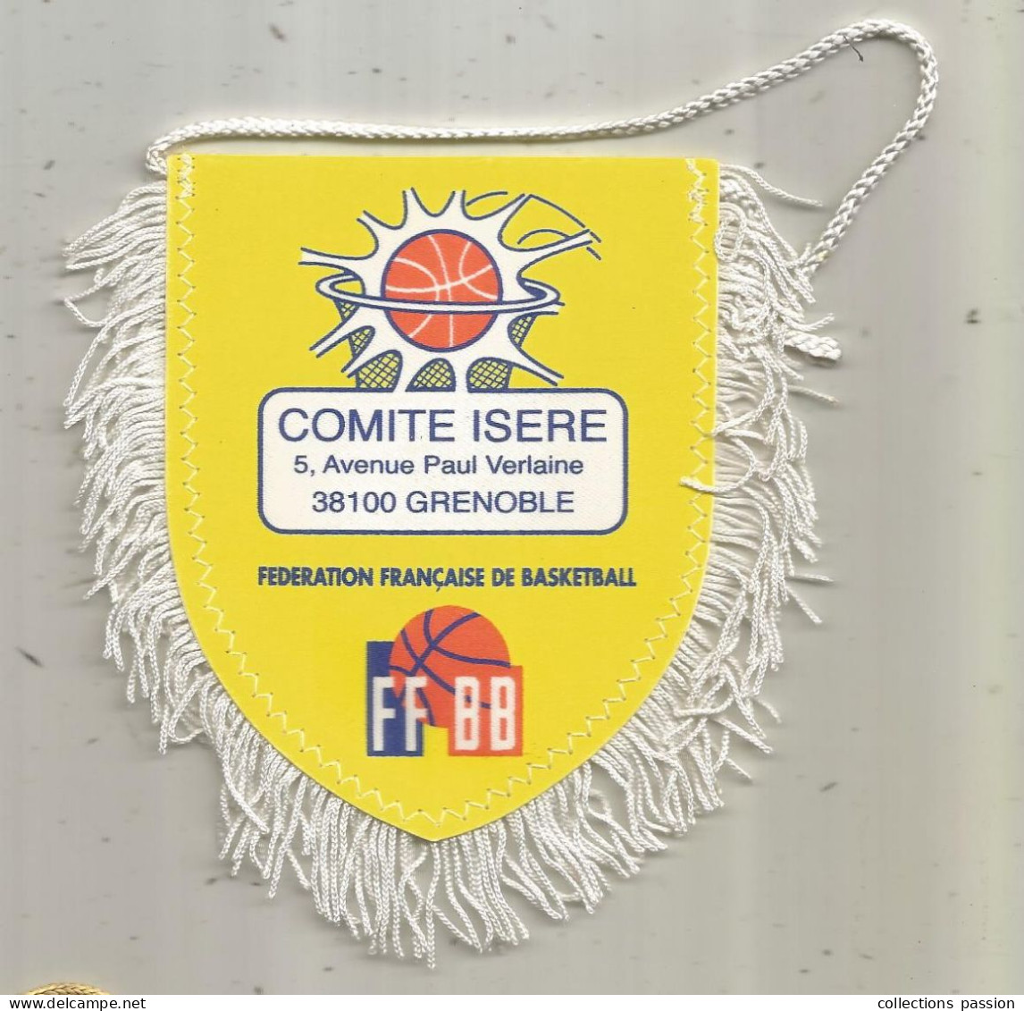 Fanion, Sports, Fédération Française De Basketball, FFBB, Comité Isère, Grenoble, 115 X 115 Mm - Autres & Non Classés