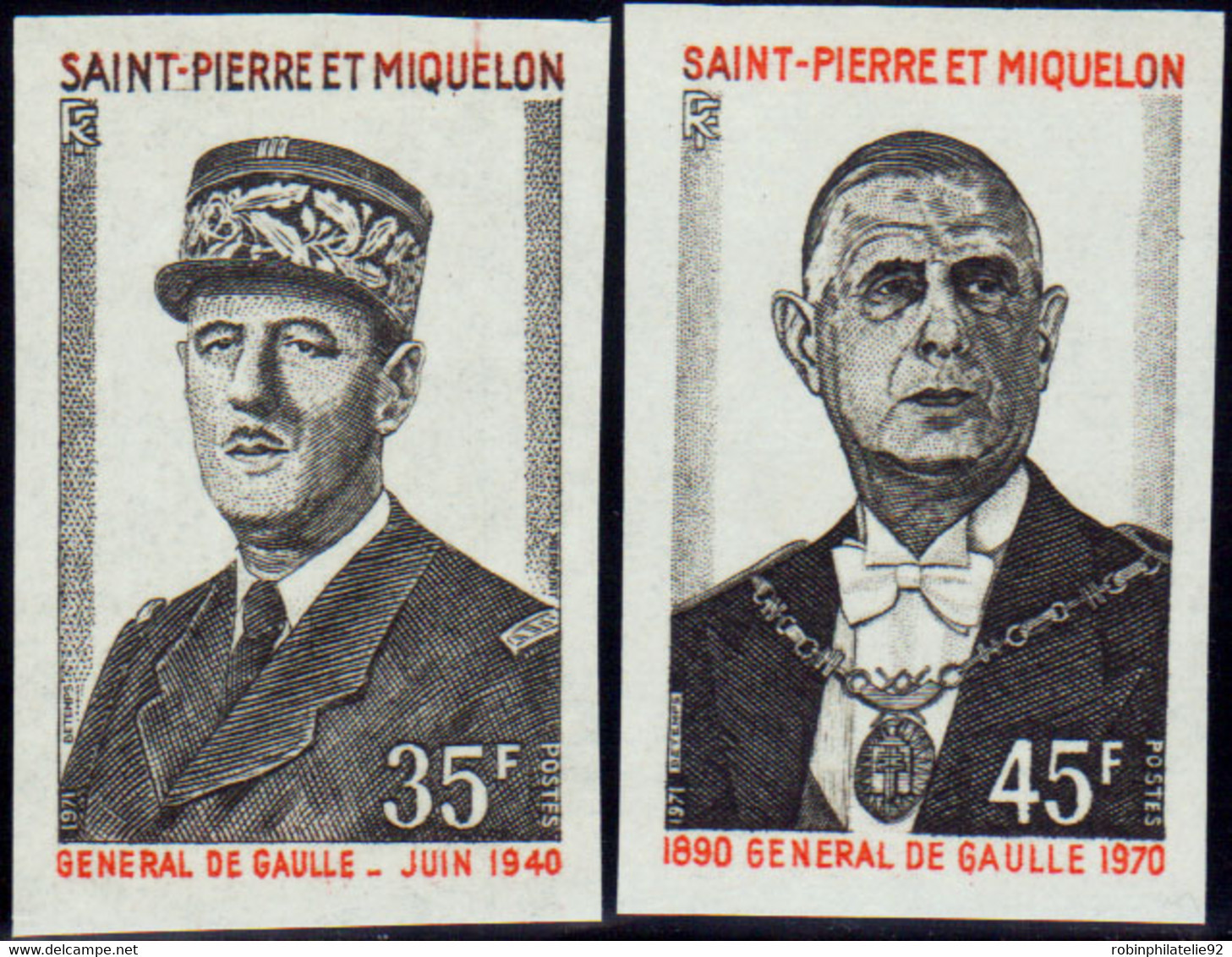 Saint Pierre Et Miquelon Non Dentelés N°419 /420 Général De Gaulle 2 Valeurs Qualité:** - Non Dentellati, Prove E Varietà