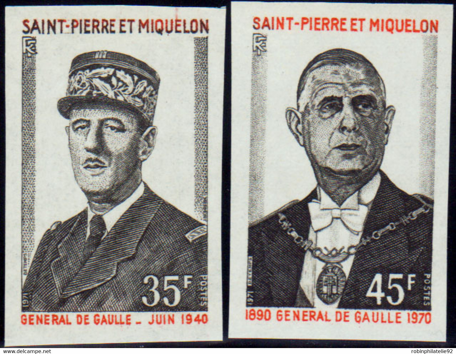 Saint Pierre Et Miquelon Non Dentelés N°419 /420 Général De Gaulle 2 Valeurs Qualité:** - Ongetande, Proeven & Plaatfouten