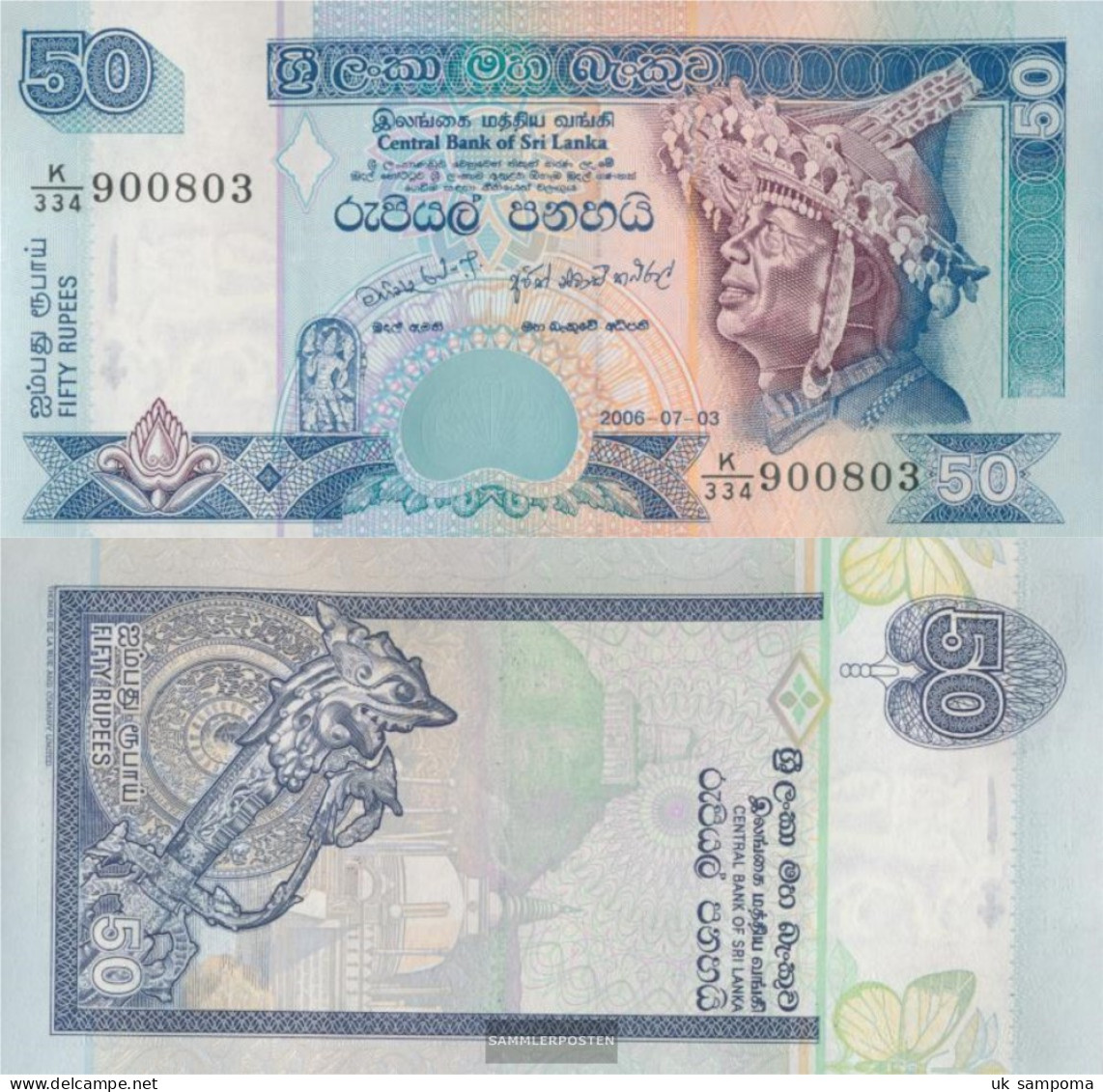 Sri Lanka Pick-number: 110f Uncirculated 2006 50 Rupees - Sri Lanka