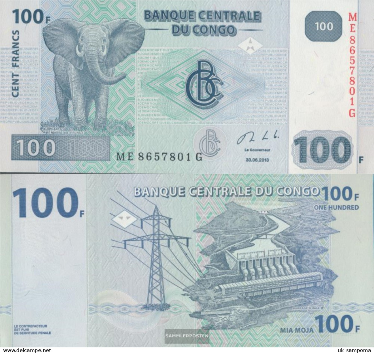 Kongo (Kinshasa) Pick-number: 98A (2013) Uncirculated 2013 100 Francs - Ohne Zuordnung