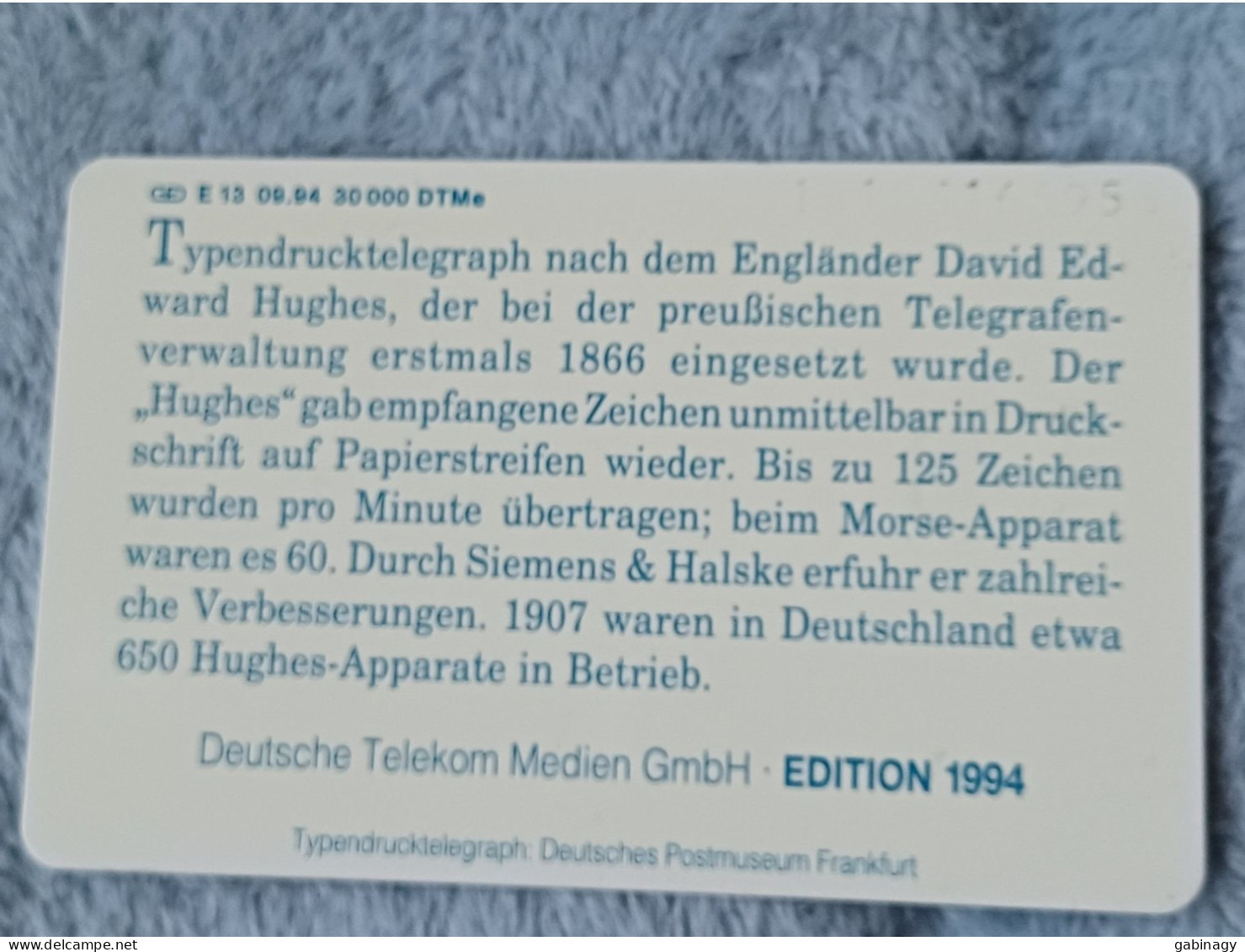 GERMANY-1061 - E 13 94 - Alte Morseapparate 1 - Typendrucktelegraph - 30.000ex. - E-Series : Edition - D. Postreklame